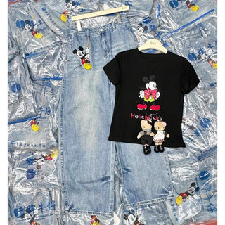 Quần suông jeans mickey