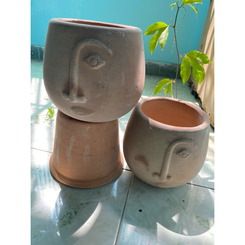 Chậu Mắt Mũi Miệng-Chậu Đất Nung-VUONCOCHAU tặng kèm lót chậu