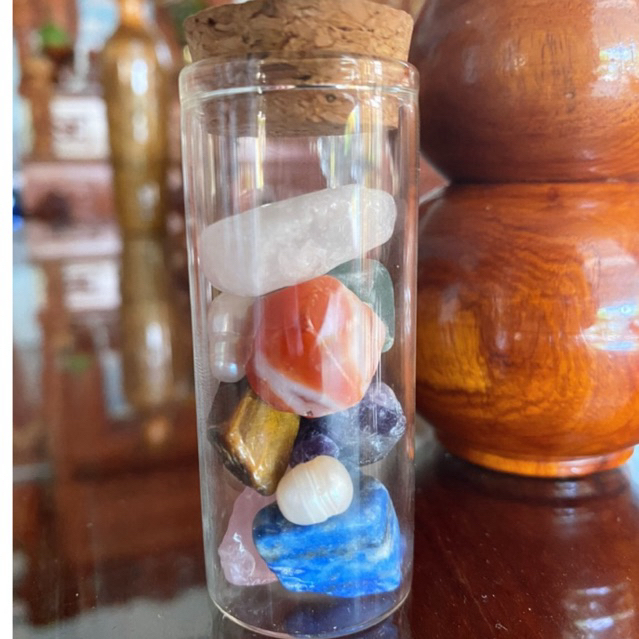 Lọ Chữa Lành 7 Luân Xa - Gồm Hạt Trai Thật & 7 Loại Đá Năng Lượng, Cân Bằng 7 Chakra