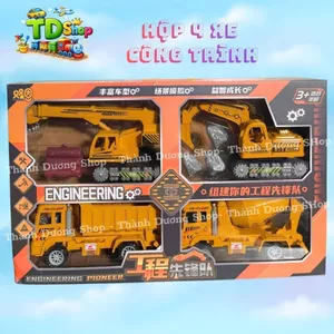Bộ Đồ Chơi Xe Công Trình 4 Trong 1 Cho Bé 3+ – Xe Xúc, Xe Cẩu, Xe Trộn Bê Tông, Xe Ben – Mô Hình Xe Kỹ Thuật Cho Trẻ Em