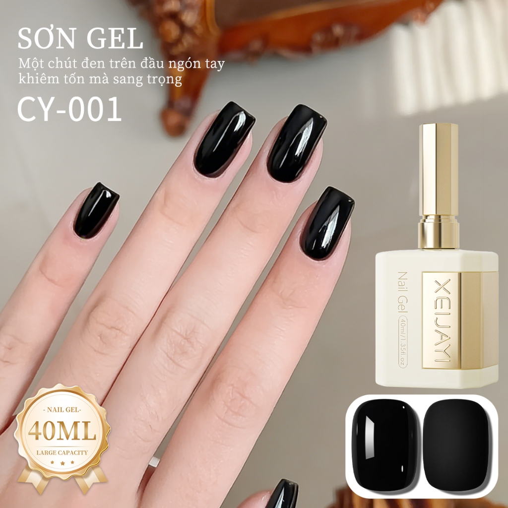 XEIJAYI 40ml - Sơn móng tay dạng gel màu đen cổ điển, bền màu và bóng mượt, thích hợp cho việc tự làm nghệ thuật vẽ móng