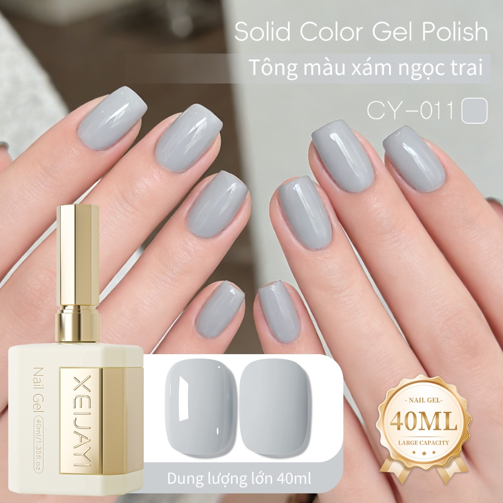 XEIJAYI 40ml-Sơn móng tay dạng gel màu xám trắng mới, bền màu và bóng mượt, thích hợp cho việc tự làm nghệ thuật vẽ móng