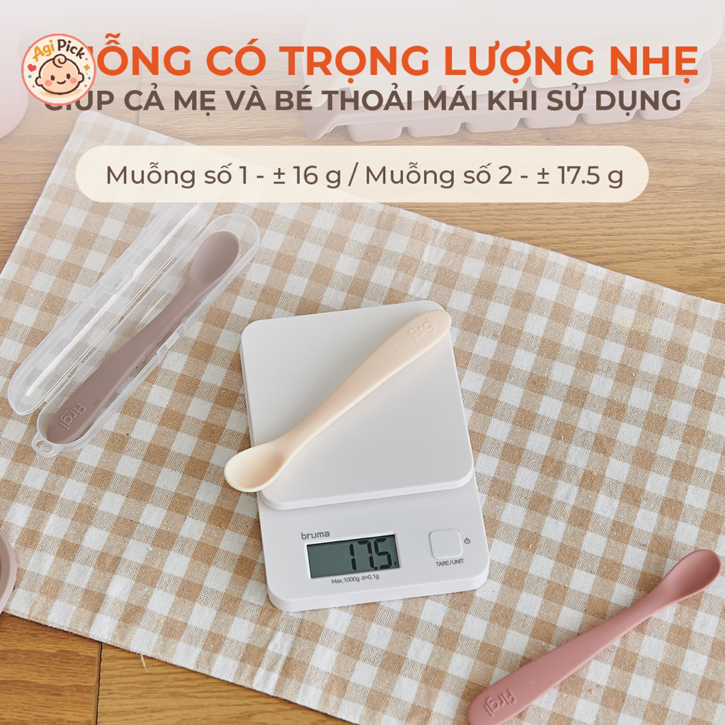 Thìa Ăn Dặm Firgi Platinum Silicone Hai Giai Đoạn Cho Bé (Kèm Hộp Đựng)