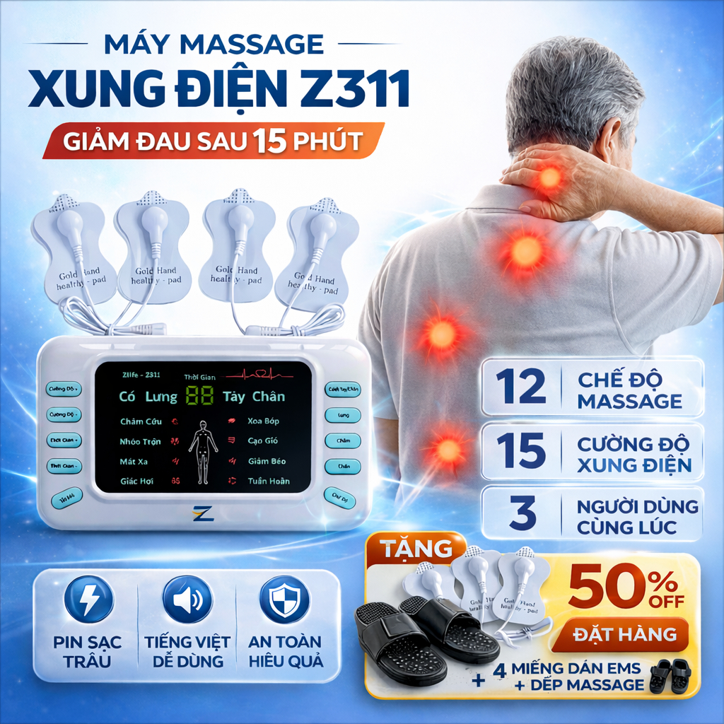 Máy Massage Xung Điện Bấm Huyệt Zlife z311, Máy Châm Cứu Mát Xa Cổ Vai Gáy Giảm Đau Nhức Xương Khớp