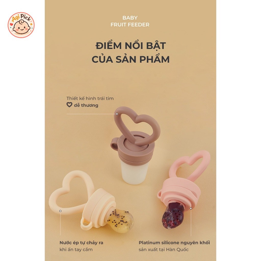 Túi Nhai Silicone Firgi Hàn Quốc Ăn Dặm Chống Hóc Núm Nhai Hình Trái Tim