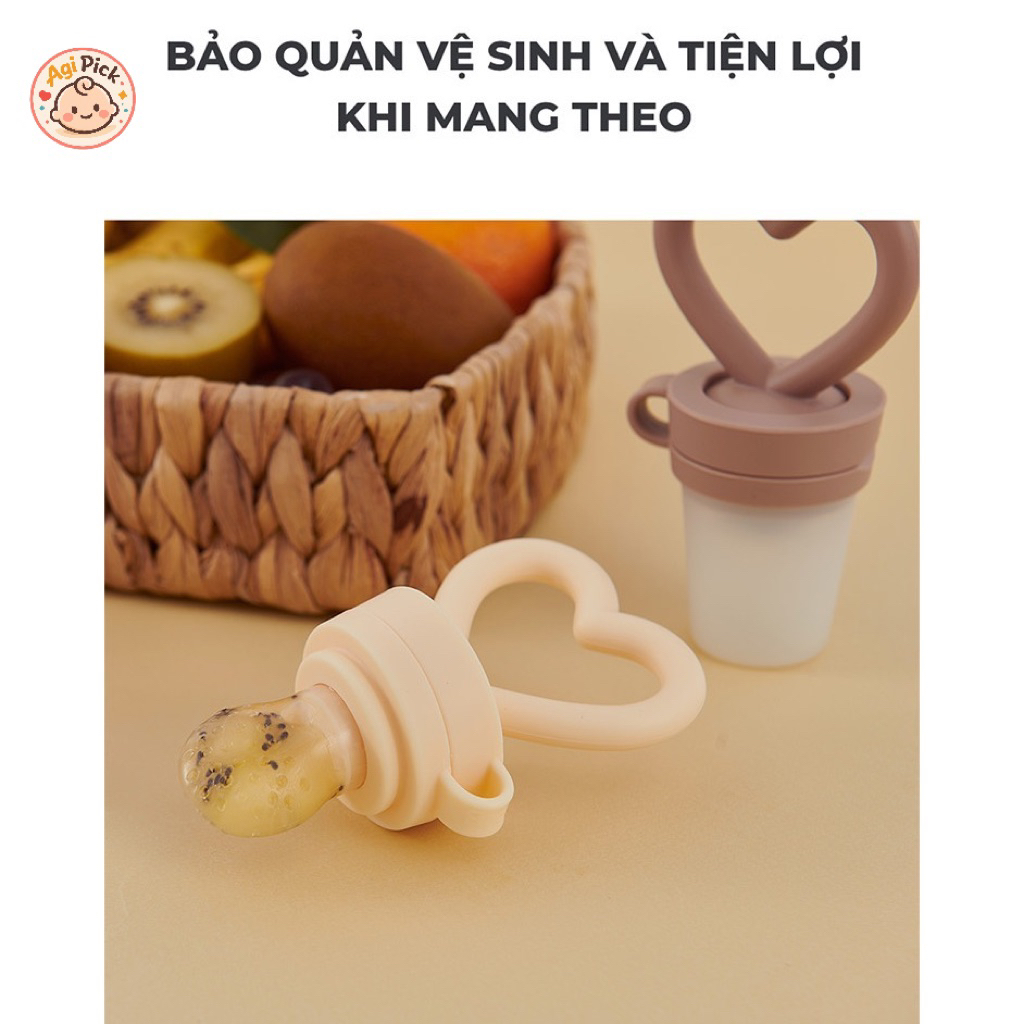 Túi Nhai Silicone Firgi Hàn Quốc Ăn Dặm Chống Hóc Núm Nhai Hình Trái Tim