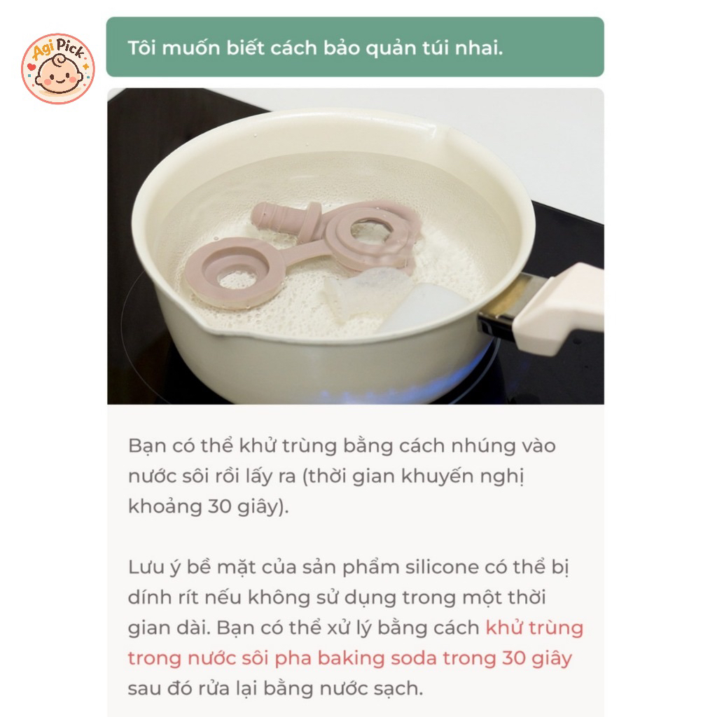 Túi Nhai Silicone Firgi Hàn Quốc Ăn Dặm Chống Hóc Núm Nhai Hình Trái Tim