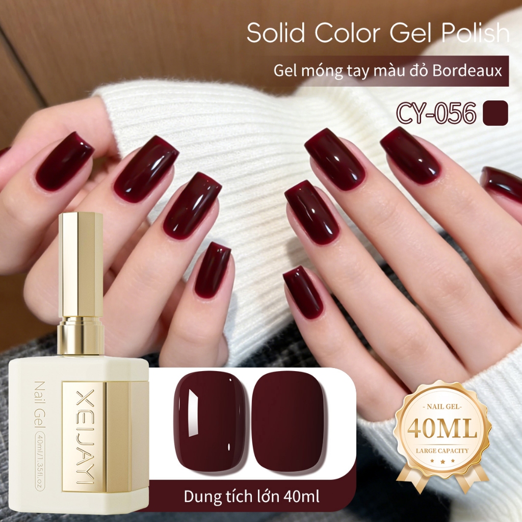 XEIJAYI 40ml - Sơn móng tay dạng gel màu đỏ anh đào đậm cổ điển, bền màu và bóng mượt, thích hợp sử dụng hàng ngày.