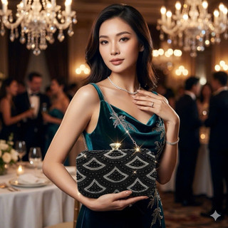Túi Đầm Gắn Hạt Trang Trí Có Dây Đeo Vai Túi Size Lớn Đựng Được Nhiều Đồ Tiện Dụng