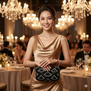 Túi Đầm Gắn Hạt Trang Trí Có Dây Đeo Vai Túi Size Lớn Đựng Được Nhiều Đồ Tiện Dụng