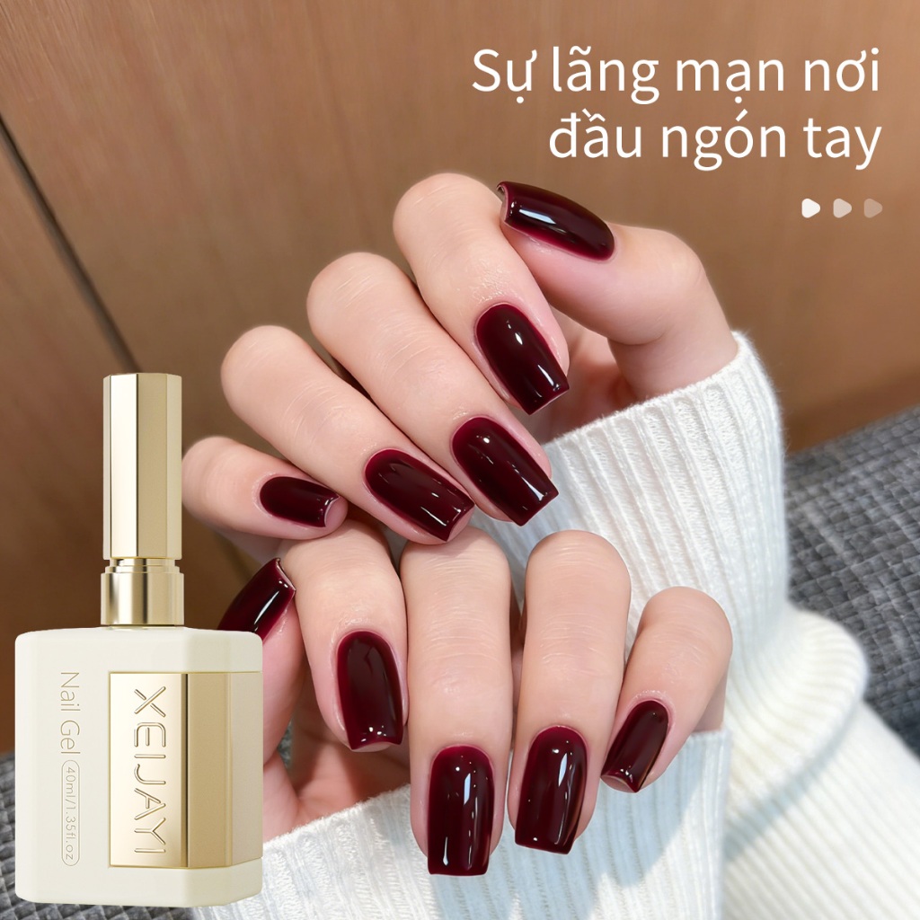 XEIJAYI 40ml - Sơn móng tay dạng gel màu đỏ anh đào đậm cổ điển, bền màu và bóng mượt, thích hợp sử dụng hàng ngày.