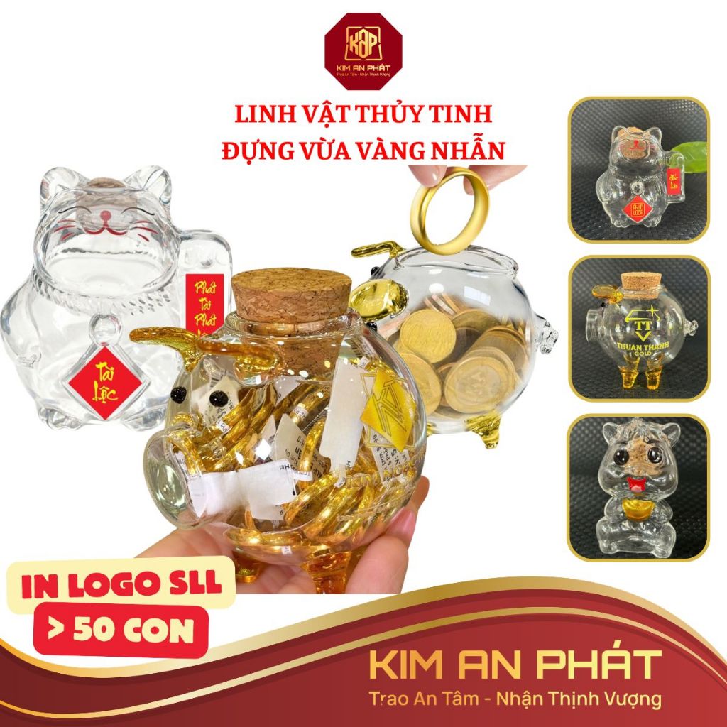 Heo đựng vàng nhẫn lợn thủy tinh heo thủy tinh tiết kiệm in LOGO > 50 con theo yêu cầu KAP