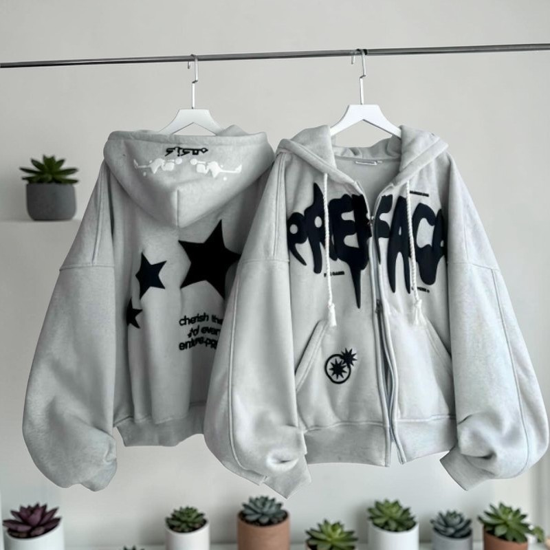 Áo Khoác Hoodie PREFACE Mỏng Nhẹ Unisex, Áo Chống Nắng Form Rộng In Sao Streetwear Nam Nữ Mặc Hè