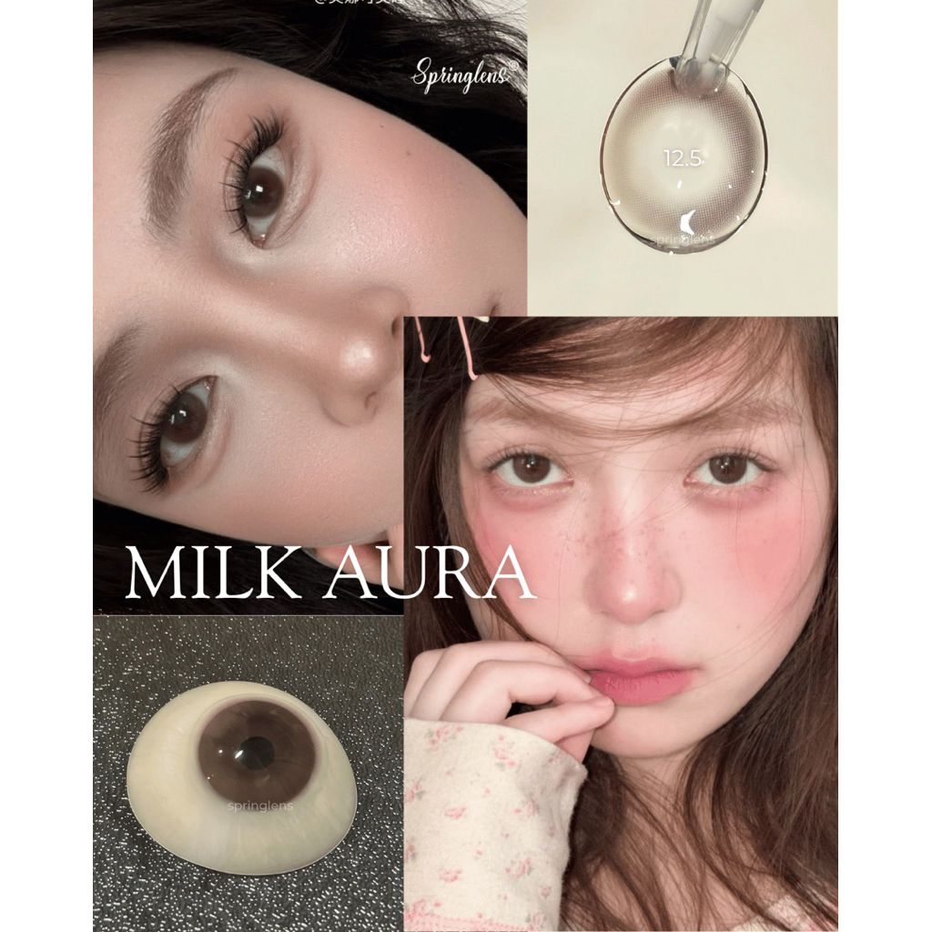 Kính áp tròng nâu sữa filter MILK AURA Pink BROWN hiệu ứng phớt nhẹ MPC 3 tháng 0-7 độ | Spring Lens
