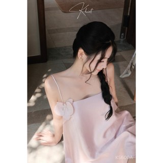 Set đầm 2 dây xòe phối quần ngắn chất tafta ánh hồng sang chảnh ngọt ngào, phong cách mùa hè Khiết Style KS600A