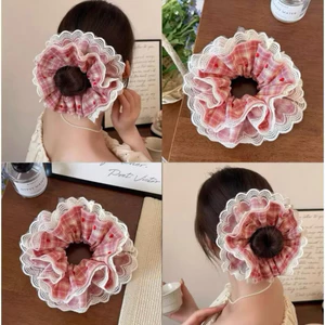 Scrunchies cột tóc tiểu thư xinh xắn họa tiết quả dâu nhí chất liệu vải thô cotton
