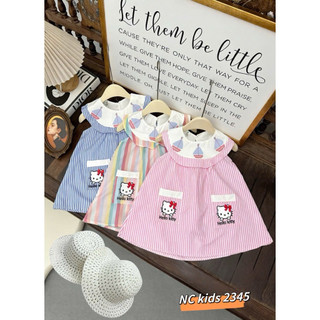 Xả kho váy hè, Váy Kitty thô mềm kẻ sọc mềm mát kèm mũ cho bé gái 9-28kg