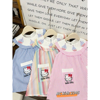 Xả kho váy hè, Váy Kitty thô mềm kẻ sọc mềm mát kèm mũ cho bé gái 9-28kg