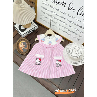 Xả kho váy hè, Váy Kitty thô mềm kẻ sọc mềm mát kèm mũ cho bé gái 9-28kg