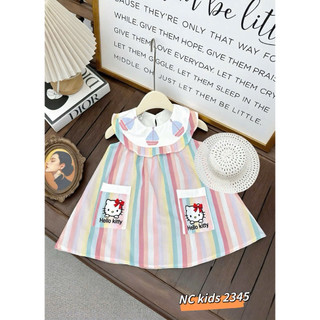 Xả kho váy hè, Váy Kitty thô mềm kẻ sọc mềm mát kèm mũ cho bé gái 9-28kg