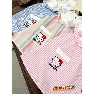 Xả kho váy hè, Váy Kitty thô mềm kẻ sọc mềm mát kèm mũ cho bé gái 9-28kg