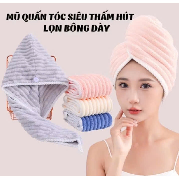 Khăn quấn tóc siêu thấm hút nhanh khô – Mũ ủ tóc microfiber mềm mại, tiện lợi sau khi gội đầu