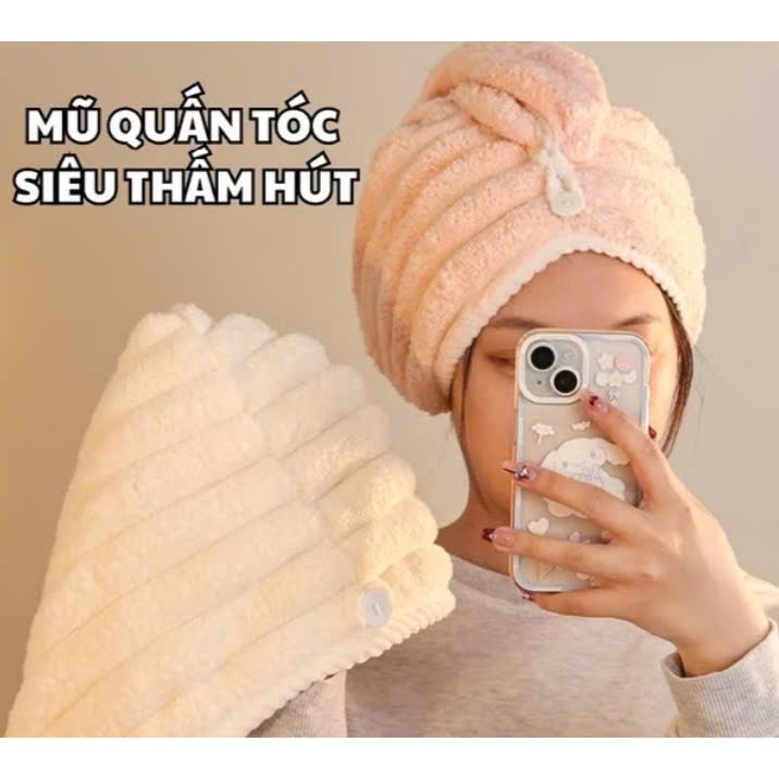 Khăn quấn tóc siêu thấm hút nhanh khô – Mũ ủ tóc microfiber mềm mại, tiện lợi sau khi gội đầu
