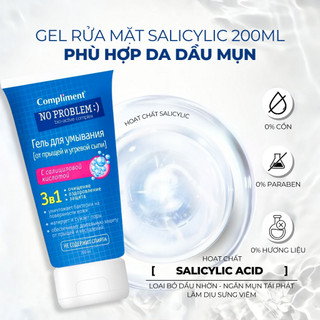 (Hàng Công TY) Sữa Rửa Mặt Compliment Làm Sạch Sâu, Hỗ Trợ Giảm Mụn Gel No Problem 200ml Duduhouse