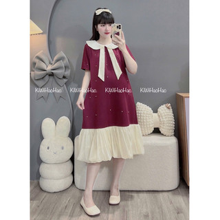 VÁY BẦU CỘC TAY MÌ ĐÍNH NGỌC CỔ BẺ NƠ - 3 Màu ⚡RẺ VÔ ĐỊCH⚡