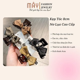Kẹp tóc 8cm dáng chữ nhật đính nơ đính đá cao cấp • Mây Fashion Jewelry - K32622