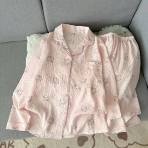 Bộ ngủ pyjama (quần áo dài) phong cách hàn quốc đũi bông mây họa tiết dễ thương