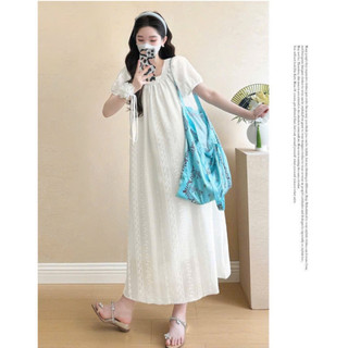VÁY BẦU CỘC TAY DŨI IM HOA DÁNG XUÔNG CỔ VUÔNG - 3 Màu 💥Freeship💥