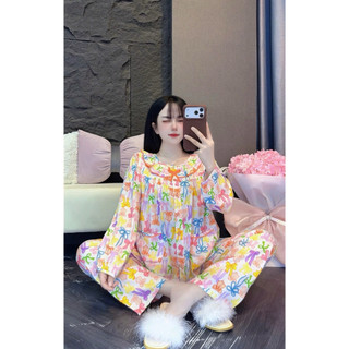 Tay dài quần dài tole lanh mặc nhà thấm mồ hôi dành cho nữ