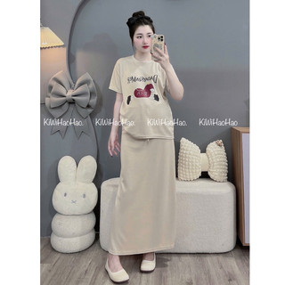 SET BẦU RỜI ÁO CỘC TAY HÌNH NGỰA CHÂN VÁY DÀI - 3 Màu
