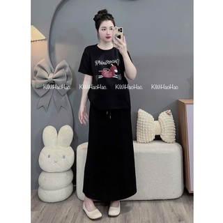 SET BẦU RỜI ÁO CỘC TAY HÌNH NGỰA CHÂN VÁY DÀI - 3 Màu