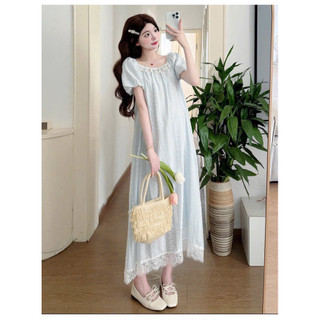 Váy Bầu Cộc Tay in Hoa Ren Dáng Xuông Xinh - 2 Màu