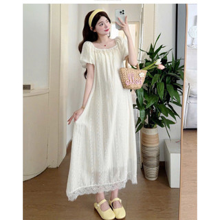 Váy Bầu Cộc Tay in Hoa Ren Dáng Xuông Xinh - 2 Màu