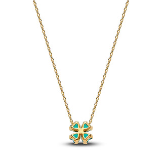 Dây Chuyền Pandora Mạ Vàng 14k Cỏ Bốn Lá Đính Đá Xanh Biểu Tượng May Mắn