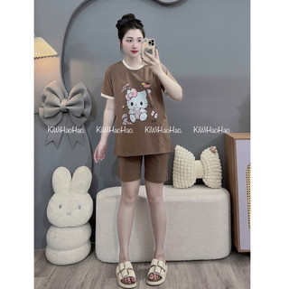 Bộ Bầu - bộ sau sinh - BỘ ĐÙI COTTONG IN HÌNH MÈO KITTY - 4 Màu & Quần Có Chun Chỉnh 💥Freeship💥