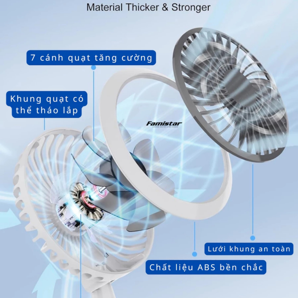 Quạt tích điện mini có kẹp VTEK, quạt tích điện, quạt mini để bàn pin 15 tiếng