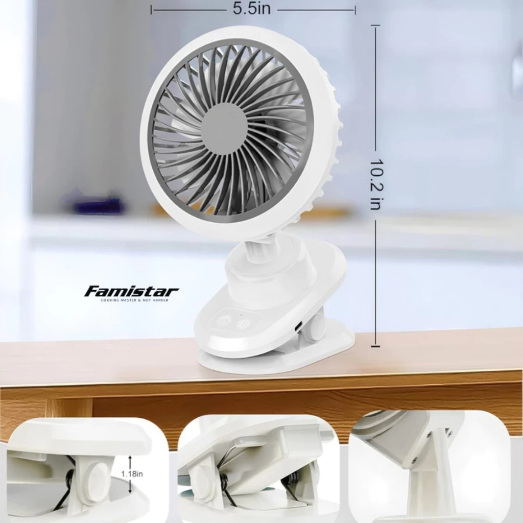 Quạt tích điện mini có kẹp VTEK, quạt tích điện, quạt mini để bàn pin 15 tiếng
