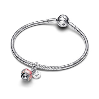 Charm Treo Mạ Vàng 14K Pandora Bạc Đóa Hoa Tri Ân Tráng Men Hồng Thanh Nhã