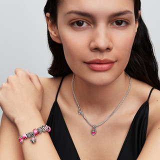 Charm Treo Mạ Vàng 14K Pandora Bạc Đóa Hoa Tri Ân Tráng Men Hồng Thanh Nhã