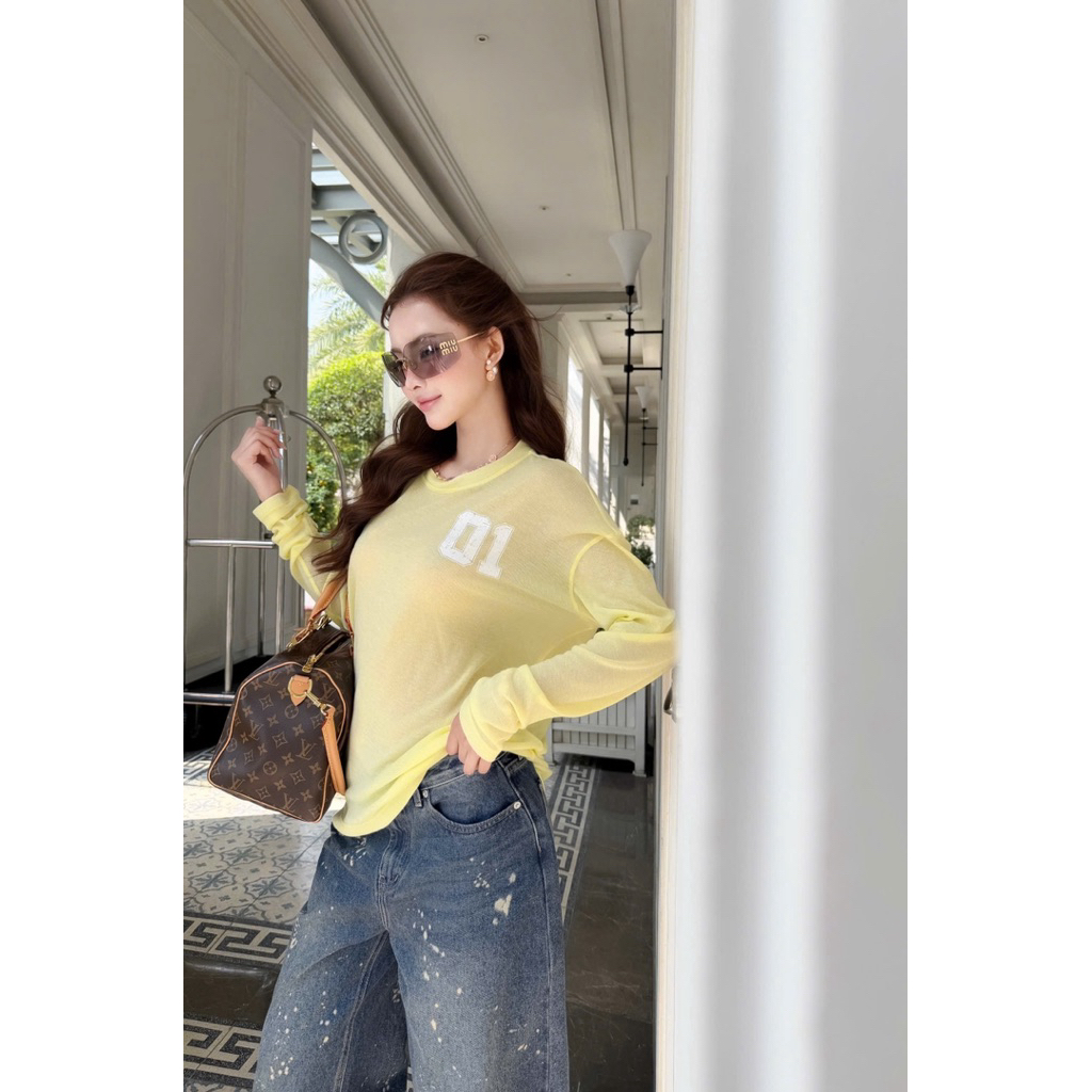 Quần jeans suông wash vẩy sơn Trân Ali