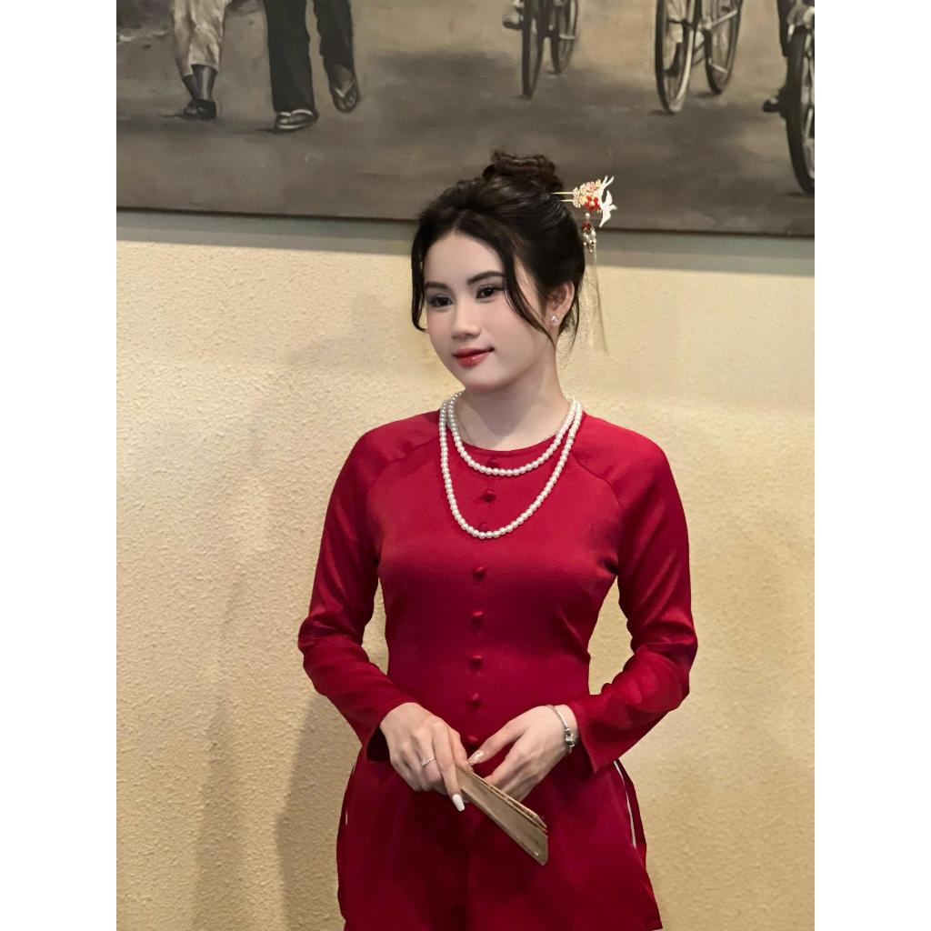 B.A124 - ÁO BÀ BA LỤA ÁNH KIM CỔ TRÒN NÚT NỤ DÂY KÉO ( QUẦN NGỌC TRAI )