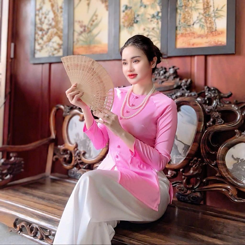 B.A124 - ÁO BÀ BA LỤA ÁNH KIM CỔ TRÒN NÚT NỤ DÂY KÉO ( QUẦN NGỌC TRAI )