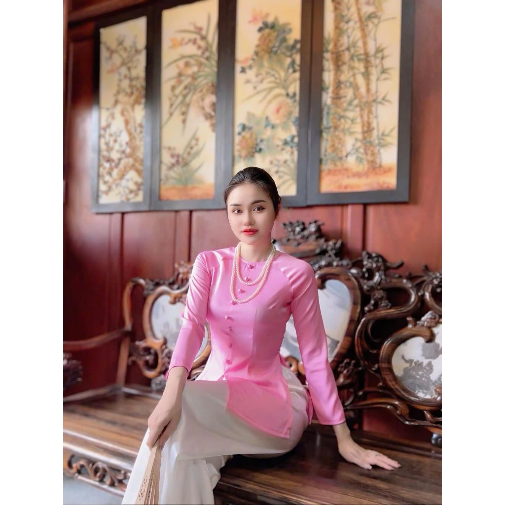 B.A124 - ÁO BÀ BA LỤA ÁNH KIM CỔ TRÒN NÚT NỤ DÂY KÉO ( QUẦN NGỌC TRAI )