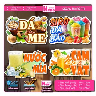 Decal Trang Trí Trà Tắc, Đá Me, Tranh Dán Quán Nước, Cà Phê, Dán Tường, Tủ, Kính, Xe Đẩy - Sticker Chịu Được Mưa Nắng.