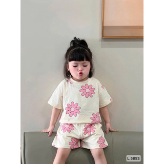 set 3 bộ bé gái hoa nở hồng