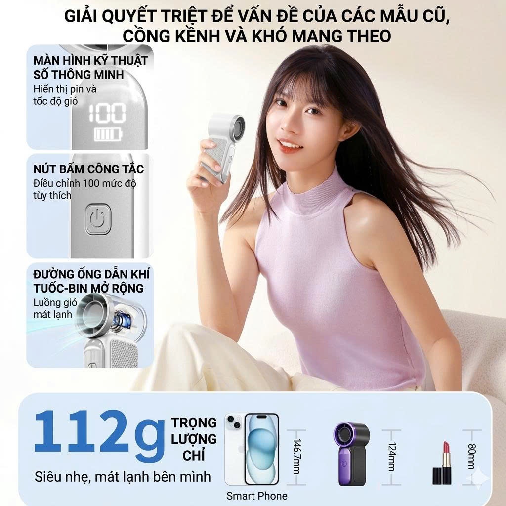 Quạt Cầm Tay Mini X688 – Quạt Tích Điện Sạc USB, 100 Cấp Độ Gió, Nhỏ Gọn Dễ Mang Theo